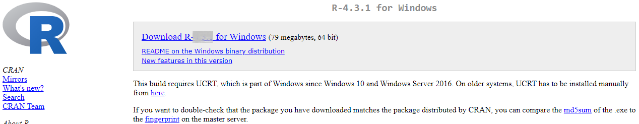 Dirigire a "Download R-X.X.X for Windows"