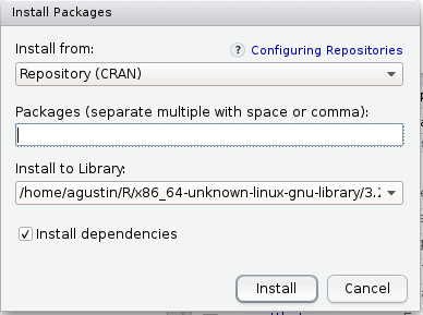 Cuadro de diálogo para instalar paquetes